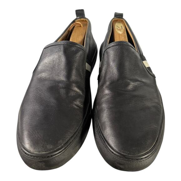 Bally Herald Men’s 200 Black Leather Slip On White Stripe Dress Sneakers 10 D - Picture 4 of 9